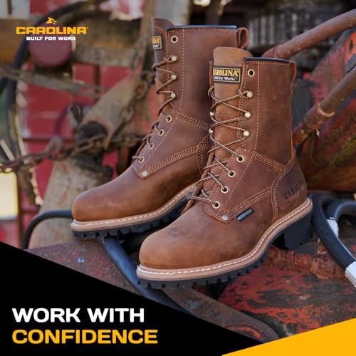 Image of Carolina 8 inch Steel Toe Logger Boots for Men, Waterproof Design, EH-Rated | Waterproof, Steel Toe Protection, Slip-Resistant Lug Outsole, Memory Foam Comfort, Lineman & Arborist Work Boots, EH Rated