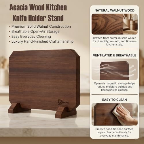Portacuchillos magnético de doble cara, soporte para cuchillos de madera de acacia con imanes potentes, organizador de almacenamiento grueso para encimera de cocina, soporte de gran capacidad para cuchillos de chef miniatura 4