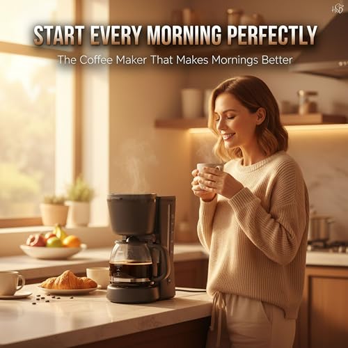 Image of Drumstone 1.2L Drip Coffee Maker with Glass Carafe, 10-Cup Coffee Machine with Keep Warm Plate & Auto Shut-Off for Home, Office & Daily Brewing