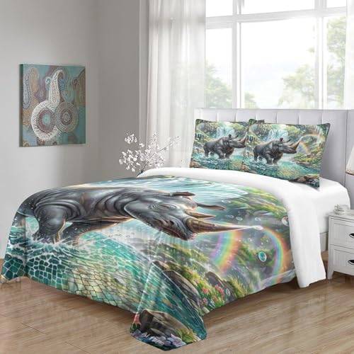 Housse de couette rhinocéros avec fermeture éclair lit double