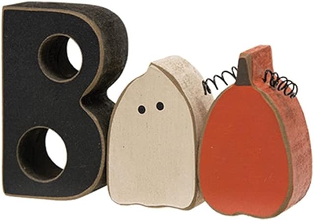 Halloween Boo Ghost and Pumpkin Sitters, Fall Decorations 3 Inches, Wood Set of 3