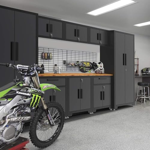 Image of Torin Garage Cabinets Storage System, 9-Pcs Workshop Cabinet Set in Black | Included Steel Drawers Rolling Chest,Locked Storage Cabinet, Perfect for Organizing Garage and Tools, Black /Grey