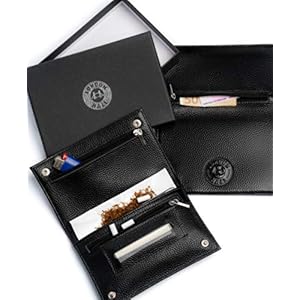 Lederen tabakstas tabakstas van zwart leer met reliëf London Haze logo, zwarte tabakstas. Cadeau-idee voor rokers. Black…