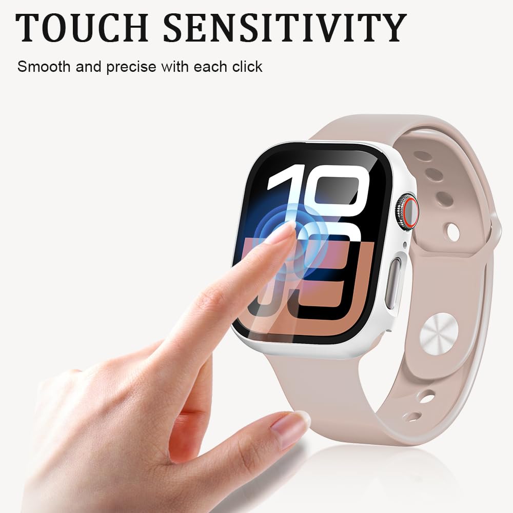 Paquete de 2 fundas rígidas de policarbonato para Apple Watch Series 10, protector de pantalla de 42 mm, con protector de pantalla de vidrio templado 9H, funda protectora completa para iWatch