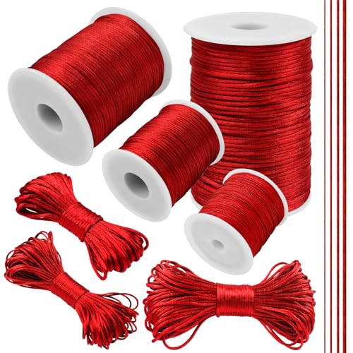 LEREATI Hilo Cola de Raton 2mm x 20m Hilo Nylon Pulseras Cordón de Satén para Hacer Pulseras Cuerda Nylon para Collar, Abalorios, DIY (Rojo)