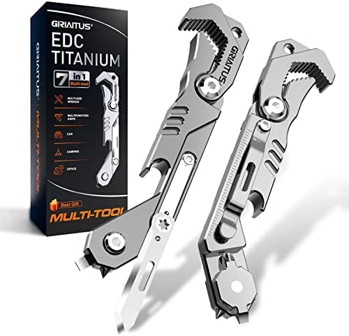 7 in 1 Multitool Camping Accessories, with Wrench, Folding Knife, Screwdriver, Bottle Opene, Ruler, Urgent Car Window Breaker and Seatbelt Cutter, EDC Pocket Multi Tool for Outdoor, Gifts for Men