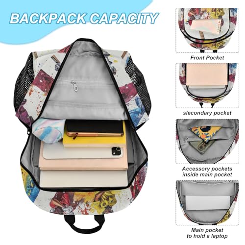 Backpack Cricket Players Colorful Book Bag Daypack Shoulder Bag Lightweight Back Pack with Lunch Box Travel Laptop Daypack 18.5 x 11.8 In4