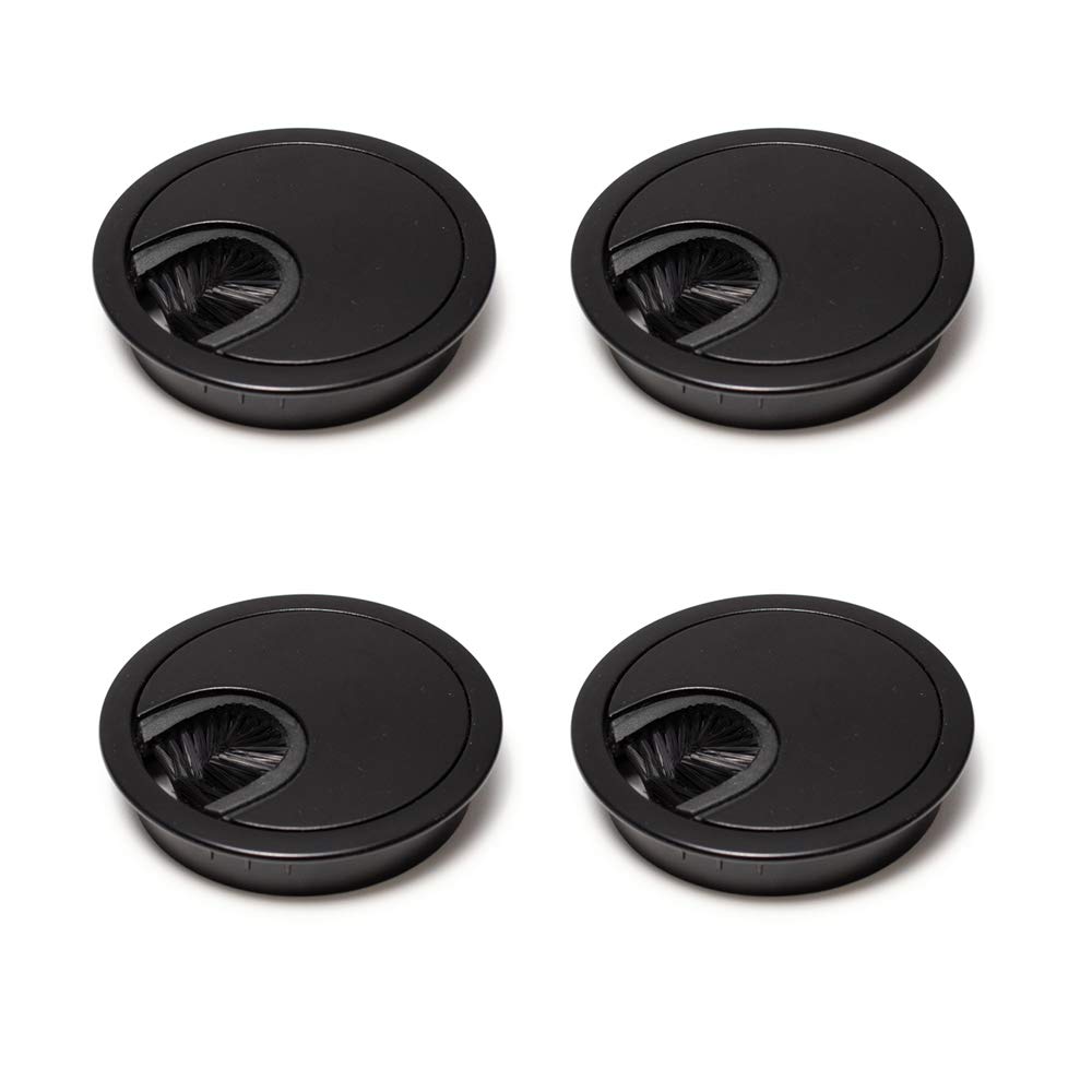 SossaiCable grommet, cable passage, desk duct with brush for desks, office and worktops, pack of 4, KDM1-BL, design: black, diameter: 60 mm, material: metal
