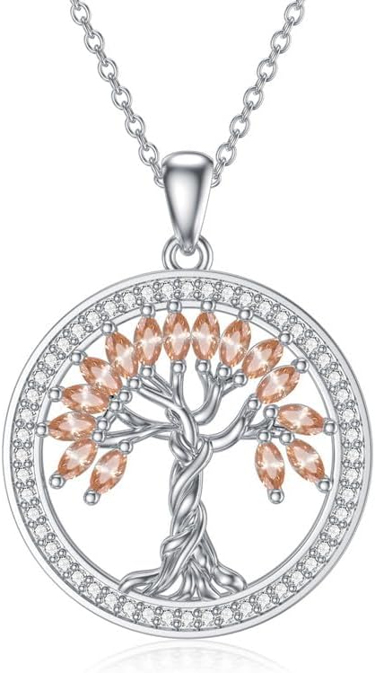 Tree of Life Necklace Birthstones S925 Sterling Silver pendant for Women Wife Mom Birthday Gifts for Her