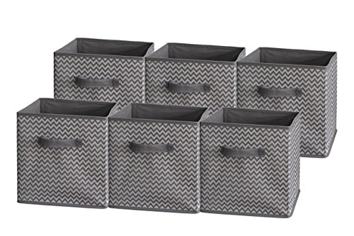 Sodynee Foldable Cloth Storage Cube Basket Bins Organizer Containers Drawers, 6 Pack, Grey Zig Zag Strip