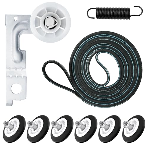 Image of DLEX3370V DLEX3370W DLEX7600KE DLEX3001W DLEX3570V DLEX9000V Dryer Drum Roller Kit for LG, Includes 4581EL2002C Dryer Drum Roller 4400EL2001A Dryer Belt and 4561EL3002A Dryer Idler Pulley