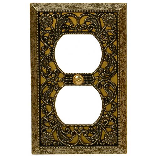 Amerelle 65DAB Filigree Cast Metal 1 Duplex Outlet Wall Plate, Antique Brass