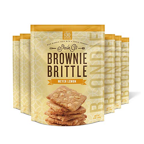 Sheila G's Brownie Brittle BLONDIE Meyer Lemon- Low Calorie, Healthy Thin Sweet Crispy Snack-Rich Blondie Taste with a Cookie Crunch- 5oz, Pack of 6