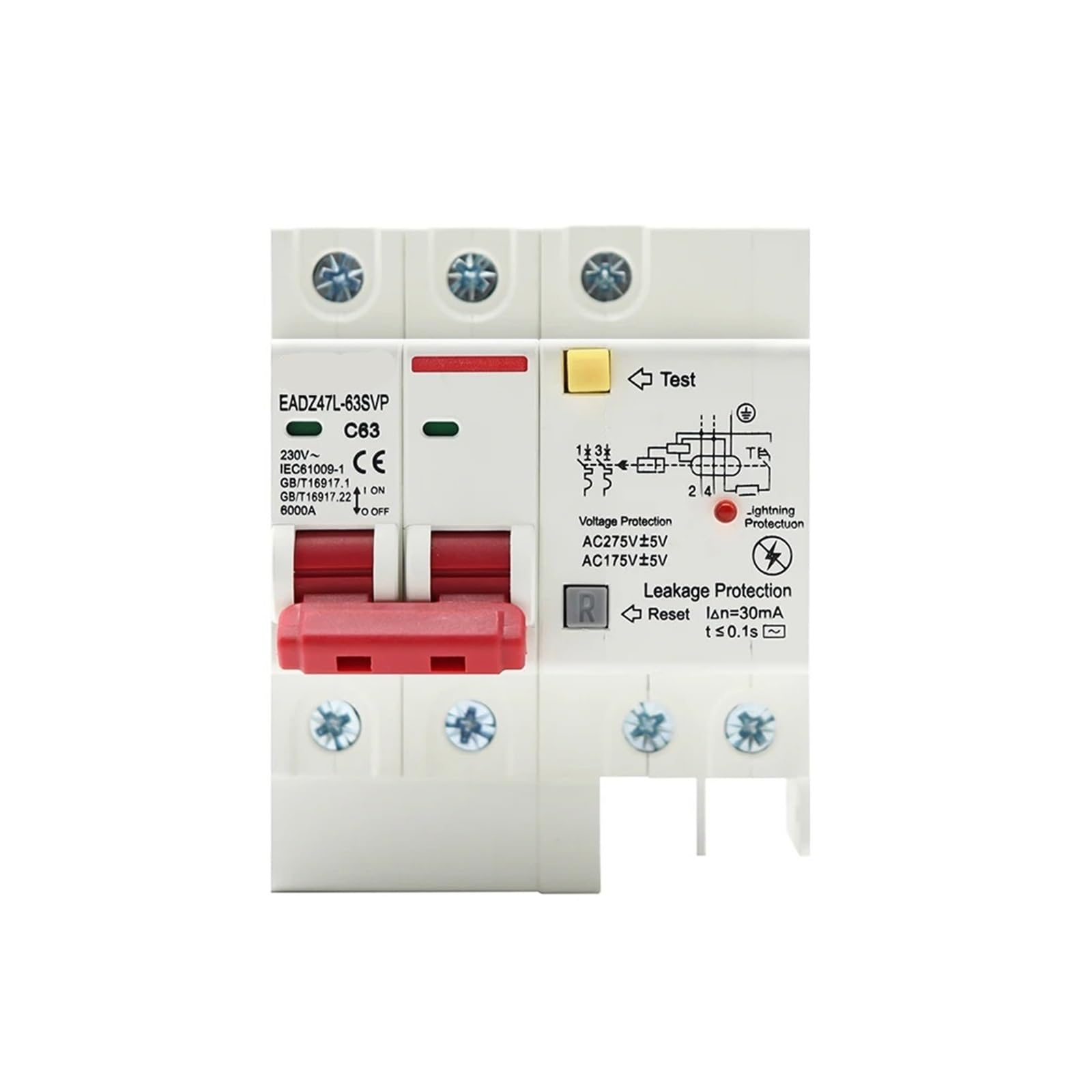 JNVFTCUX 230V 2P SPD Leakage Circuit Breaker with Overload and overvoltage RCCB with Lightning Protection MCB Protector(16a)