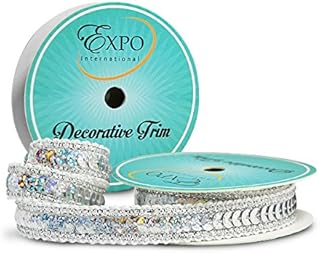 Expo International SIR6172SL Lexi Hologram Sequin with Sparkle Edge Trim Spool, 3 yd, Silver