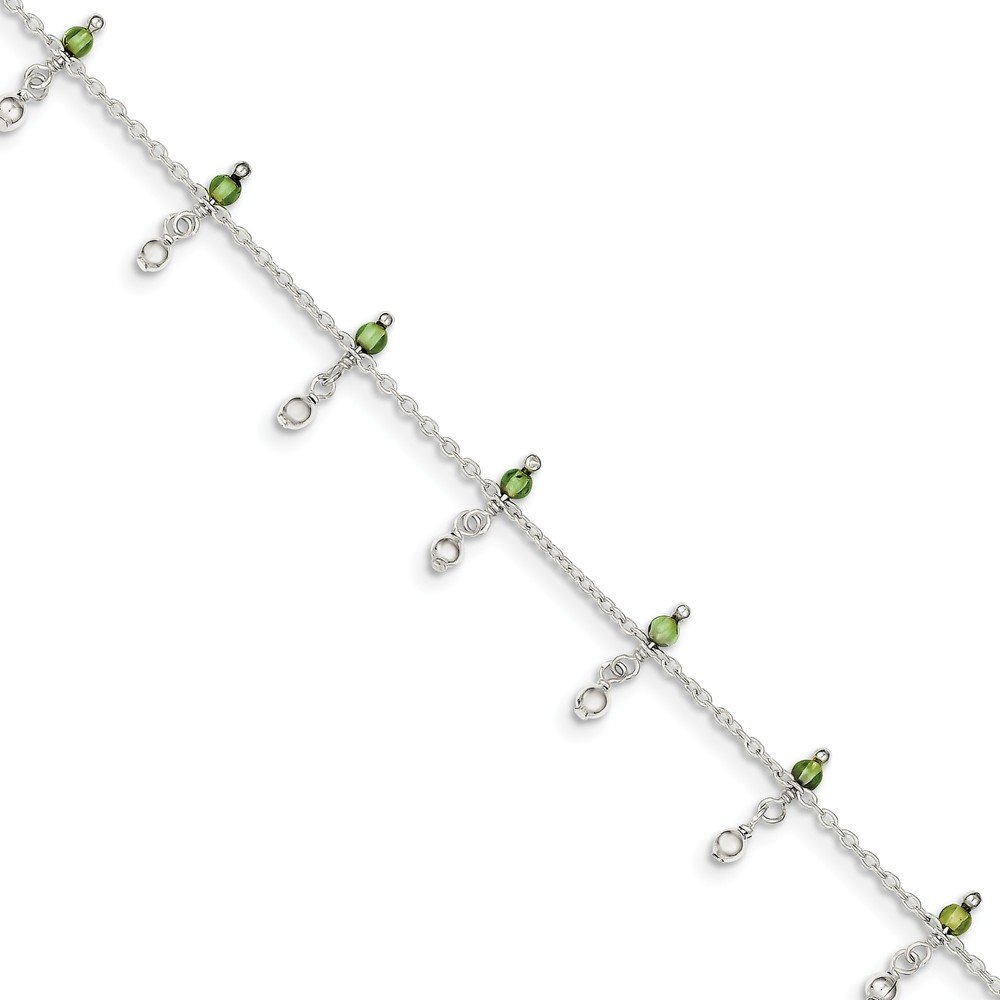 FB Jewels Solid 925 Sterling Silver Peridot Bead Ankle Bracelet