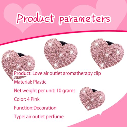 Image of 4 PCS Bling Car Air Conditioner Air Outlet Decoration, Diamond Studded Shiny Heart-Shaped Clip, Cute Charm Interior Aesthetic Ornaments for Women, Universal Car Interior Accessories (Pink)