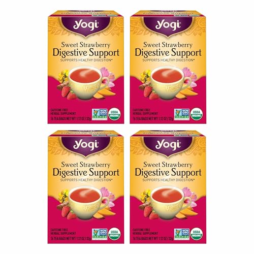 Yogi Sweet Strawberry Digestive Support Herbal Tea, Caffeine-Free, Vegan Friendly, Kosher, USDA...