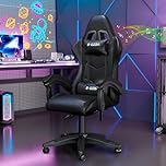 Racingreat Bluetooth Gaming Chair with Built-in Speakers | Ergonomic Adjustable Recliner for PC Gaming & Home Office | Lumbar Support, PU Leather(Bluetooth Speakers, Black)