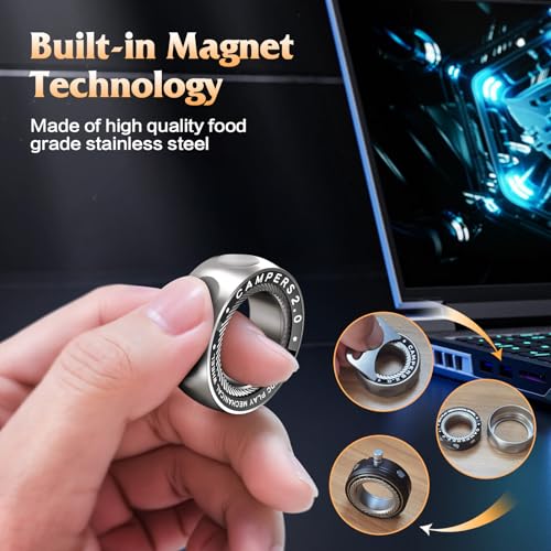 Image of Upgrade Fidget Spinner for Stress Relief,Magnetic Fidget Spinner Rings with Rotating Sounds /Anti-Slip,Stainless Steel Ring Toy Stress Anxiety ADHD Relief Tool, Gifts for Adults and Teens