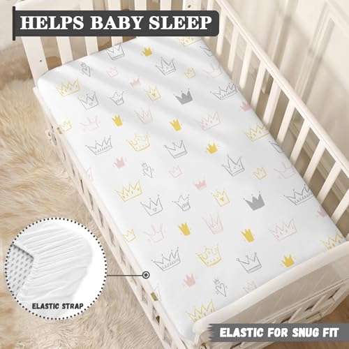 Image of Crown Baby Crib Sheets for Boys Girls Cute Crown Fitted Crib Sheet for Standard Crib and Toddler Mattress Grey Baby Mattress Sheets Toddler Bed Sheet 52x28x8 in