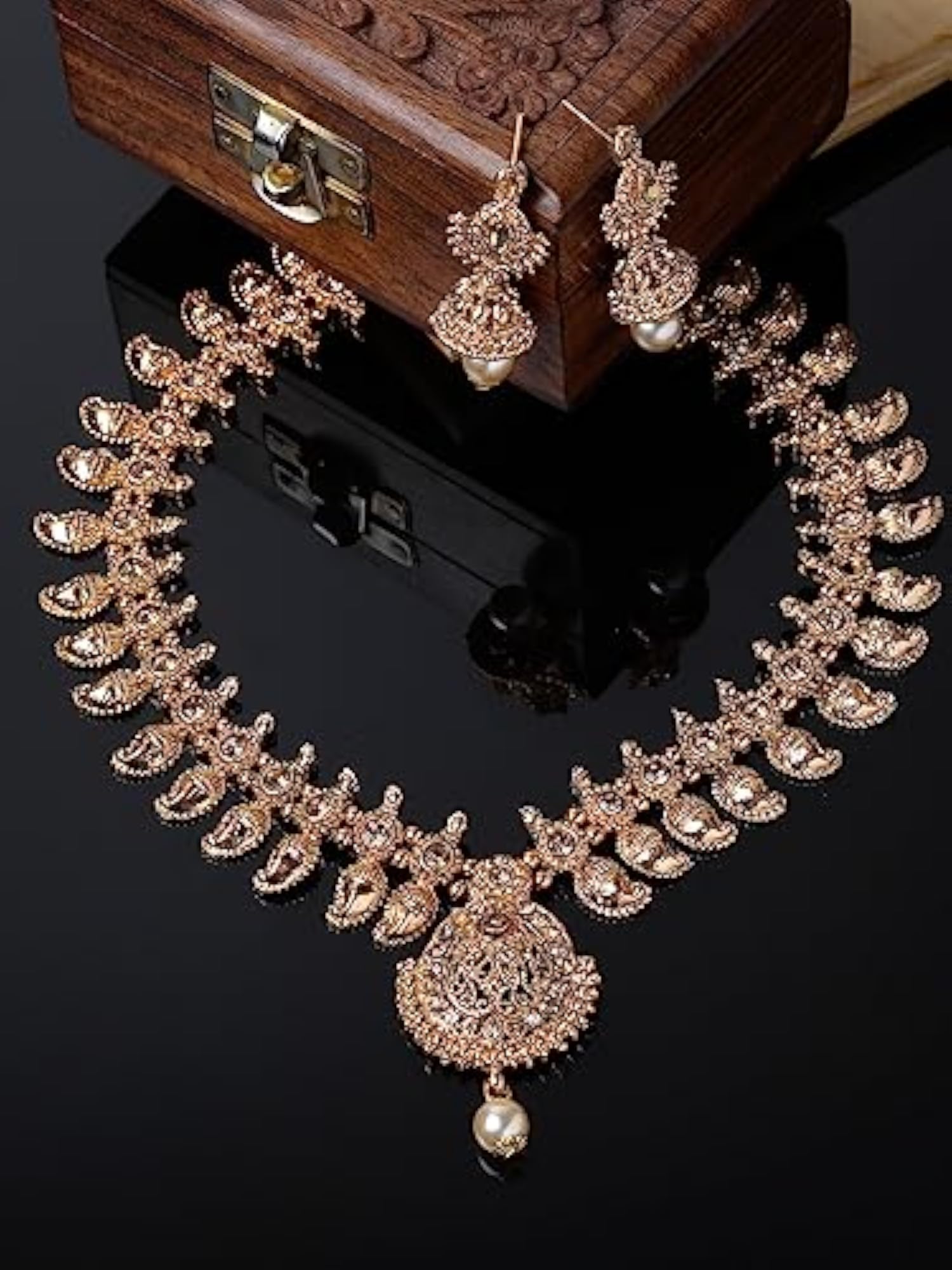 Classical Temple Plated Copper Beads Long Necklace Set