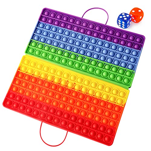 iCool Newest Sensory Fidget Toy Set Big Size Push Pop Bubble Sensory Fidget Toys with Two Colorful Dice, 210 Bubbles Stress Reliever Silicone Pressure Relieving Toy (Rainbow)