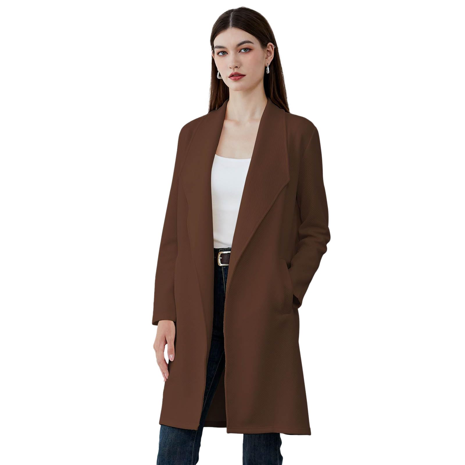 CHICWISHWomen's Black/Brown/Oatmeal/Ivory Lapel Open Front Quilted Wide lapel Cotton-Blend Coat