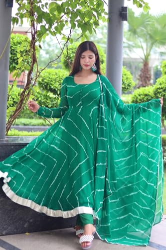 Image of KD Women's Floral Printed Georgette Anarkali Kurta Set With Dupatta, Traditional Salwar Suit, Long Sleeve Ethnic Dress