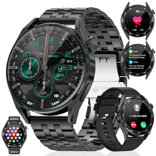 LIGE Reloj Inteligente Hombre, Smartwatch Hombre 1.39''con Llamadas y Asistente Voz, 3 Correas, 360Amh, 100+ Deportes Modo, Acero Inoxidable para Android iOS