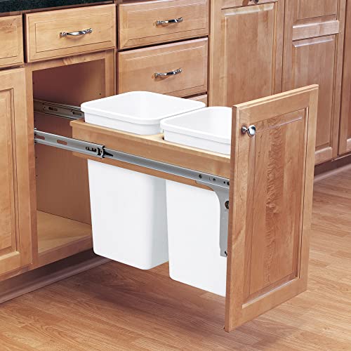 Rev-A-Shelf 4Wctm-15Dm2 Double 27 Quart Top Mount Kitchen Pull Out Trash Can Waste Container For 12 Inch Wide 1.5 Inch Faceframe Cabinets, White #TOP1