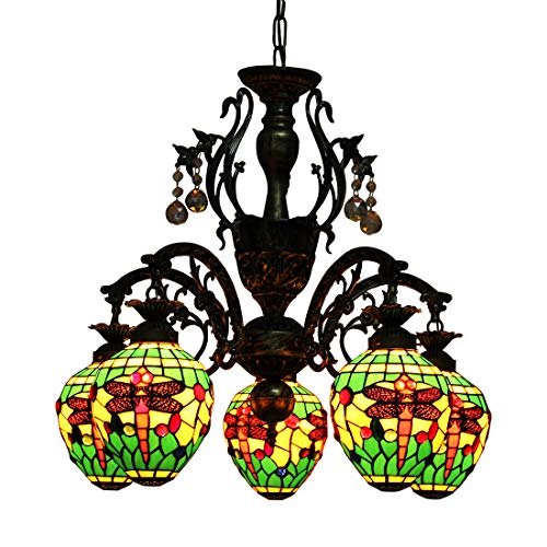 Lustre Tiffany Vert pour Salon Salle à Manger 5 Lumières