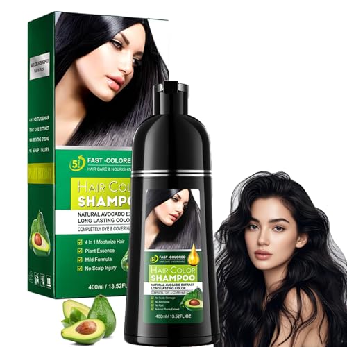 Champú Colorante Negro 3 en 1,Tinte para Cubrir Canas Instantáneo, Coloración Capilar Natural y Nutritiva 400ml,Champú de Color Fácil y Duradero para Hombres y Mujeres