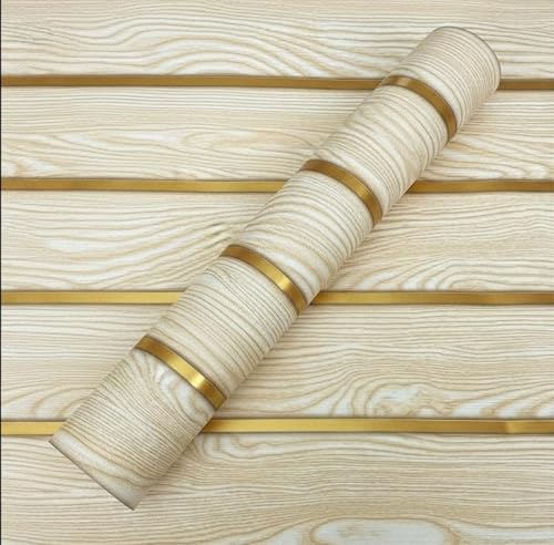 Image of Premium Golden Wooden Self Adhesive 3D Wood Panel Wallpaper Roll Waterproof Peel and Stick Vinyl Wall Sticker for Living Room, Bedroom, Cabinet & Furniture Decor (45 x 300 cm)