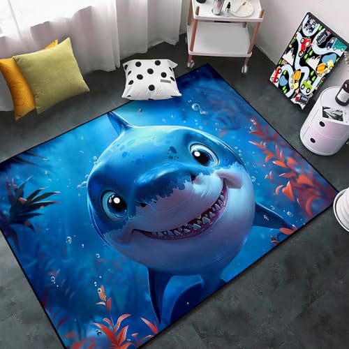 CDIWIDH Cute Shark Rug - Shark Area Rug for Kids Room, Cartoon Shark Carpet for Bedroom Ocean Sea Aniaml Rug Kids Area Rugs for Bedroom Playroom Living Room 5x7 Feet