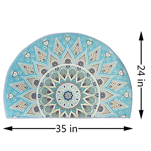 Home Half Round Door Mat Sky Blue Bohemian Peacock Pattern Indoor Welcome Doormat Outdoor Carpet Entrance Rug Living Room Bedroom Entrance Mat Bohemian Morocco Mystic Mandala Style Rugs #TOP1