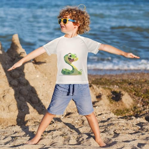 Cartoon Snake Boy Bathing Suit Short Sleeves Workout Shirts Swimwear Beach Tops 3T4