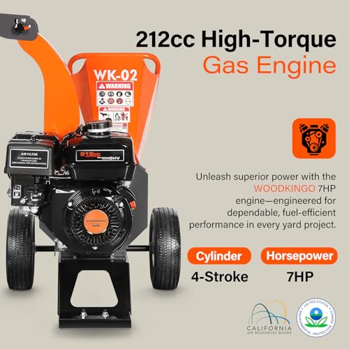 WOODKINGO Mini Wood Chipper Shredder Mulcher Heavy Duty 7HP Compact Design 3\" Inch Max Capacity 212cc Gas Powered Engine 4-Stroke Fast Chipping Chopping for Forestry, Gardens,Landscaping(WK-02) - Thumbnail 3