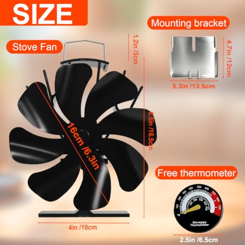 Image of Tomersun Wood Stove Fan 8 Blades Heat Powered Fireplace Fan Woodstove Fan