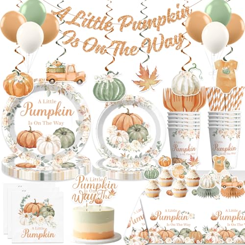 201 PCS Little Pumpkin Baby Shower Decorations Tableware Sets, 25...