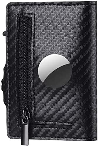 TNE Airtag Wallet Carbon Fiber Credit Card Money Holder for Men | RFID Blocking | Automatic Popup Mini Aluminum Bifold Slim Zipper Coin Pocket Airtag Case Mens Wallets Air Tag Cover (Carbon Fiber)