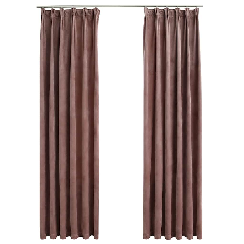 Fengshui Aksamitne zasłony z haczykami, 2 szt., antyczny róż 140 x 245 cm, zasłony do salonu, sypialni, nieprzepuszczające światła, aksamitne zasłony z metalowymi haczykami do szyn, można prać w