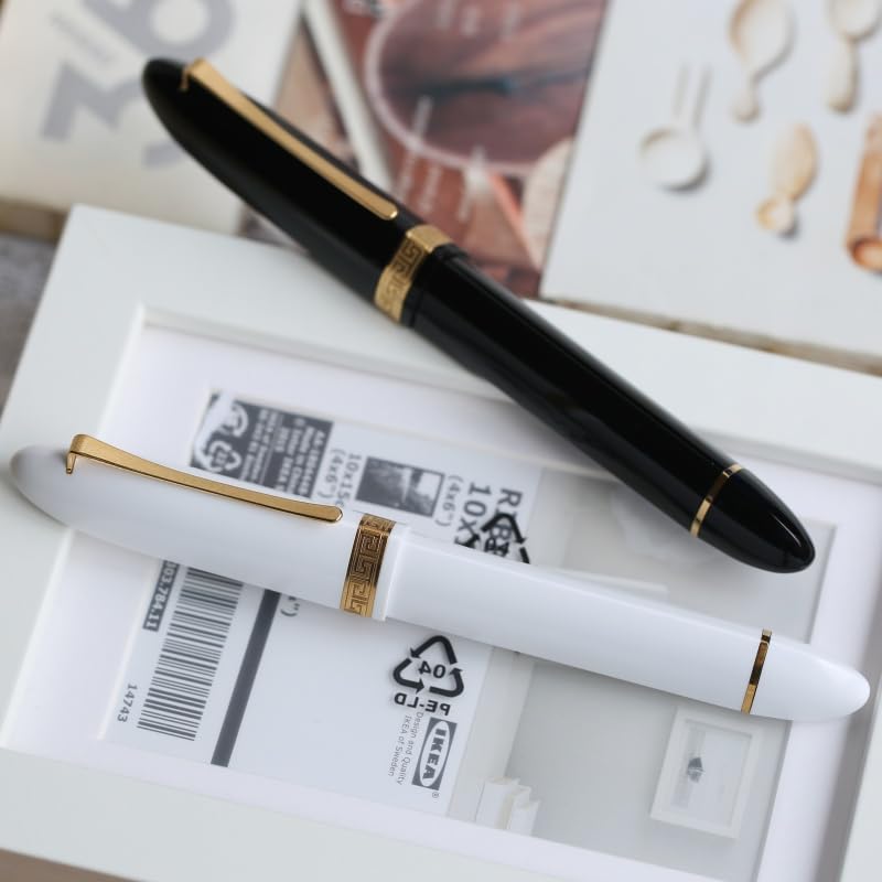 Füllfederhalter mit dreieckigem Kolben, Kunstharz, EF/F-Feder für Schreibwaren, Geschenk, für Schule, Büro, Geschäft, Schreibwaren (weiß-silberfarbener Clip, EF-Feder)