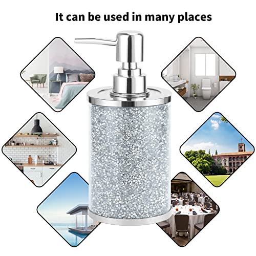 Glass Soap Dispenser With Bling Crystal, Refillable Dispenser With Stainless Steel Pump For Lotion Soap,Hand Soap, Dish Soap Bathroom, Kitchen (Silver) #TOP5