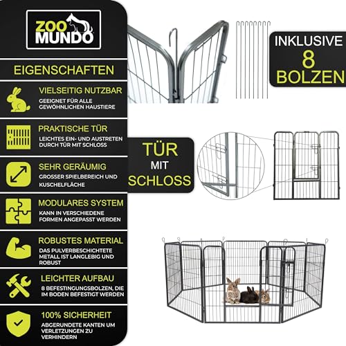 zoomundo Welpenauslauf 100cm hoch XL Laufgitter Tierlaufstall Welpenkäfig Absperrgitter Freilaufgehege Welpenzaun 8-Eck - Black Edition