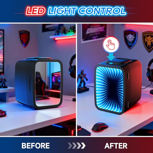 Image of BEICHEN Mini Fridge, 4L /6 Can Small fridge with Dimmable Gaming Light | Cooler and Warmer for Bedroom,Office and Dorm,Dual 12V AC /DC for Drink, Cosmetic and Food, Ultra-quiet,Lightweight