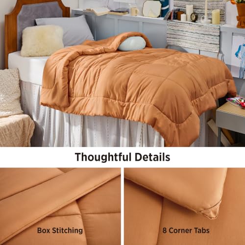 Image of Bedsure Comforter Duvet Insert - Quilted Comforters Twin Size, All Season Duvet, GentleSoft Down Alternative Bedding Blanket, with 8 Tabs, Gifts for Women /Men, Burnt Orange, Twin 88 x 68 Inches