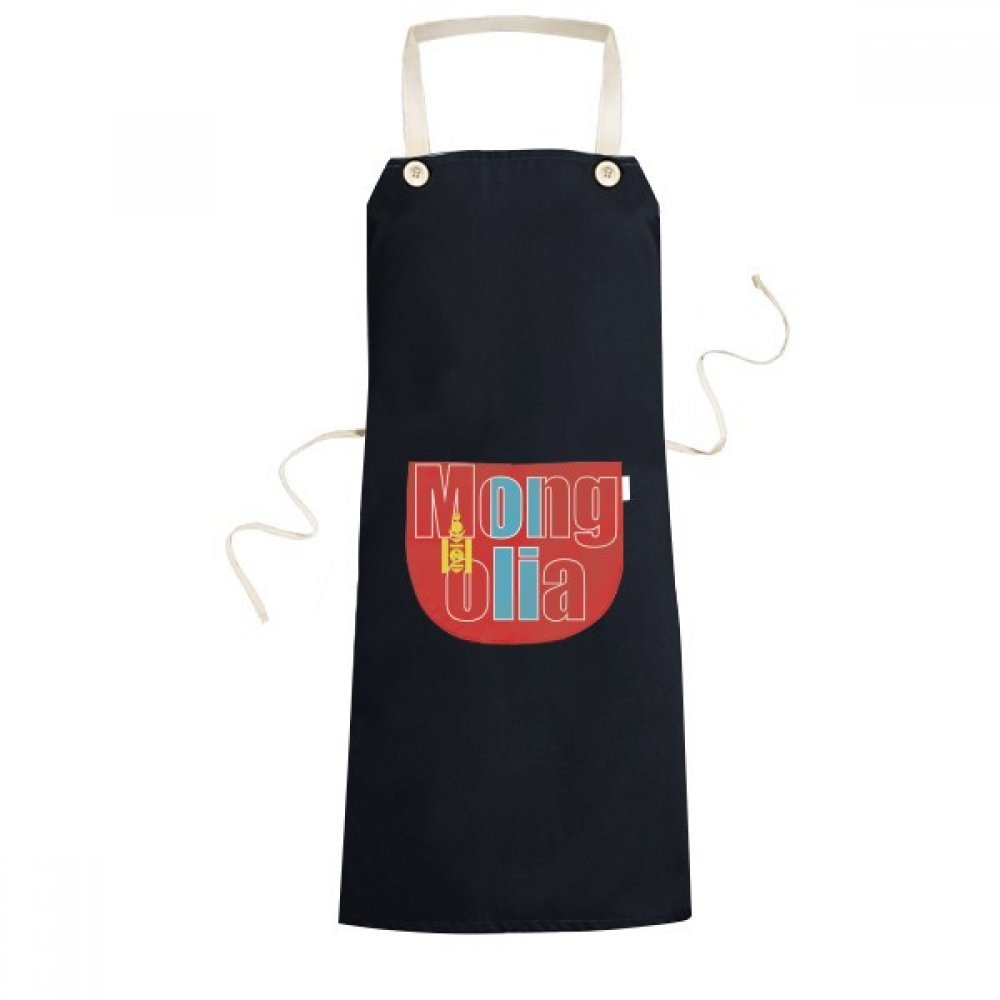 Tablier cuisine Mongolie noir original : idée cadeau chef réglable avec poche