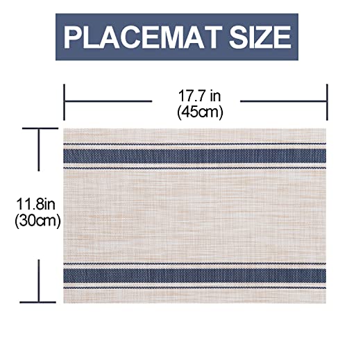 REDANDOR Placemats,PlasticVinyl Washable Heat-Resistant Durable PVC Non-Slip Woven for Kitchen Dining Table Mats (Set of 6, Blue Beige)