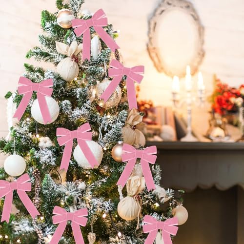 Image of Tsorode 10 Yards Pink Velvet Ribbon for Christmas Tree,1 Inch